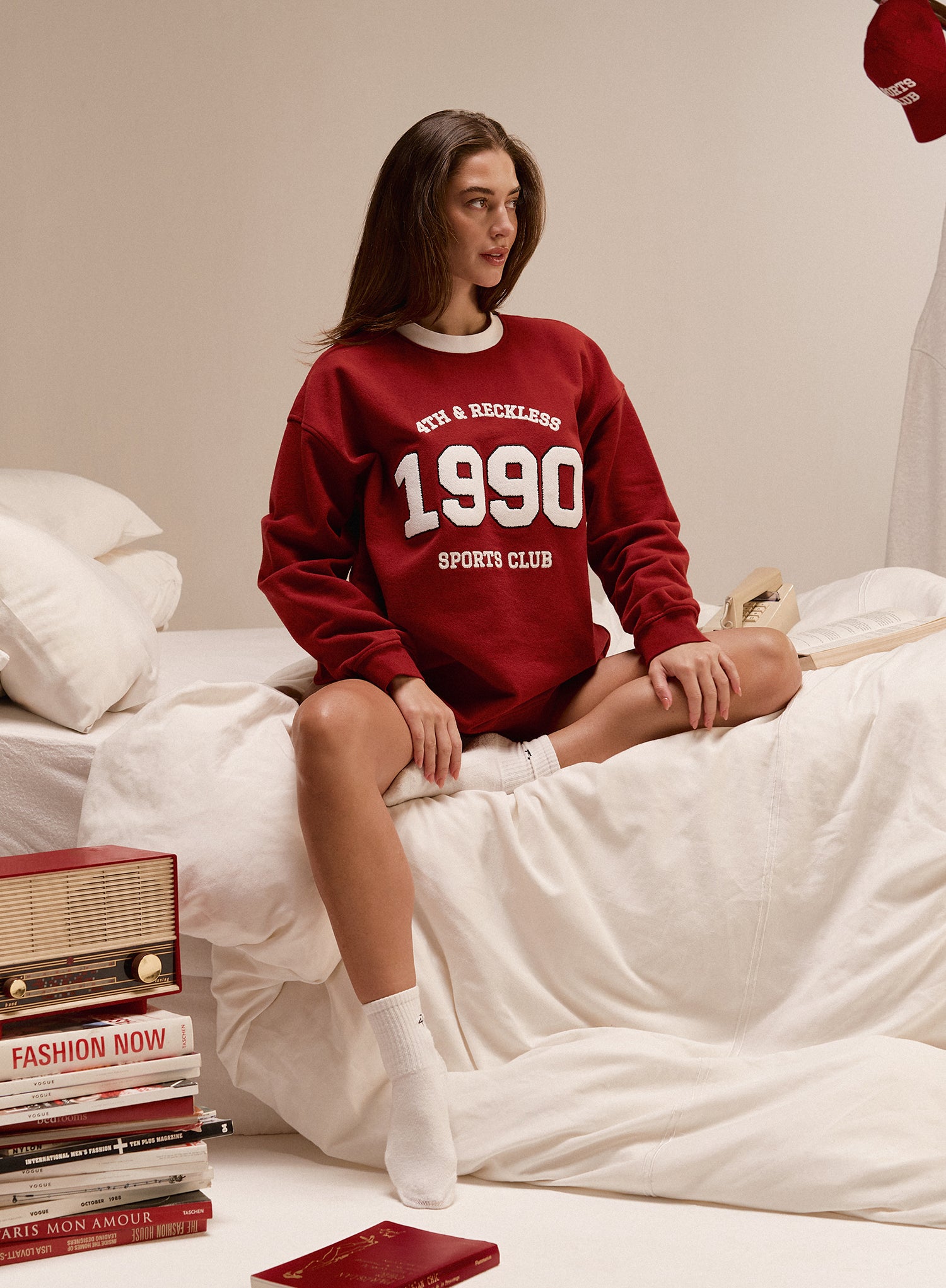 Red Contrast Trim Slogan Classic Longline Sweatshirt